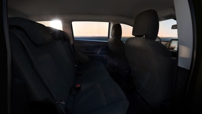 rendering of dark gray interiors of an electric car