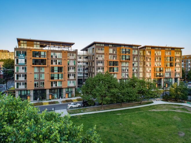 large brown and tan apartment building in Seattle