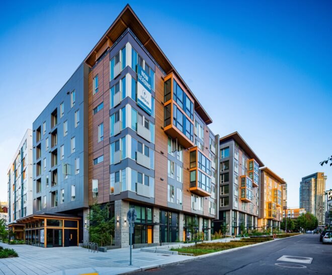 large brown and tan apartment building