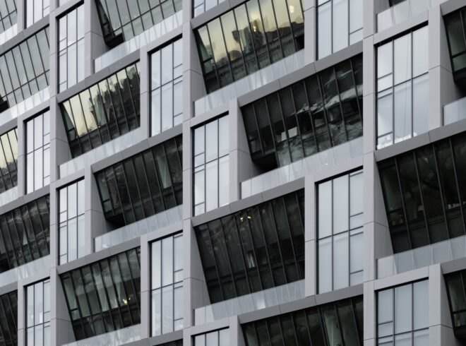 angular windows on dark tower