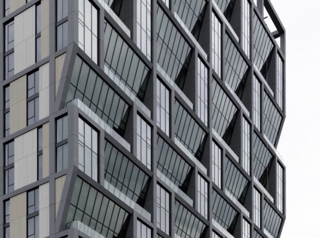 close-up of angular windows