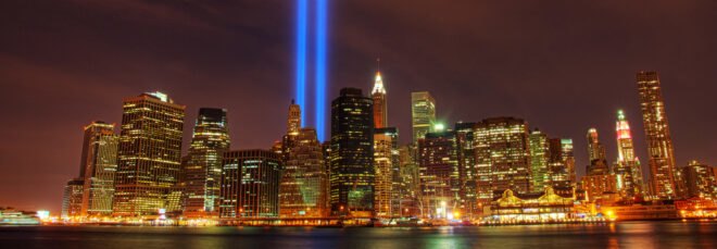 blue beams of light in NYC to honor fallen Twin Towers