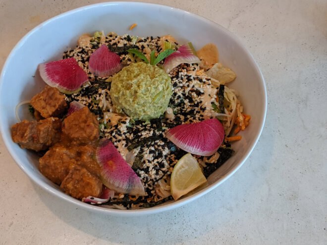 noodle bowl with tahini and vegetables