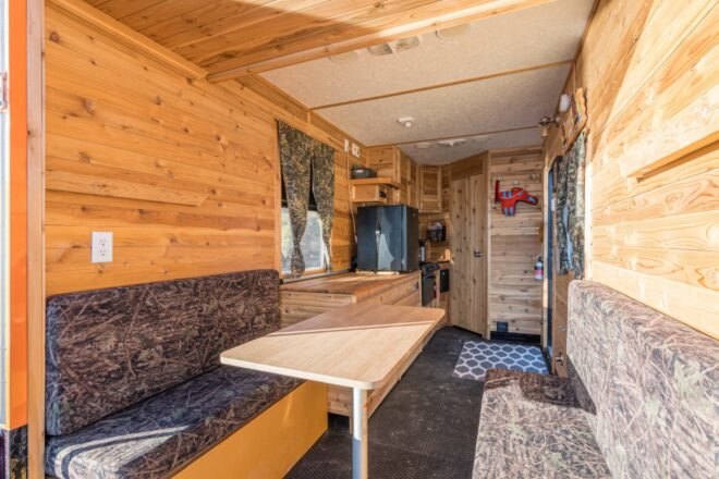 interior living space of tiny house boat