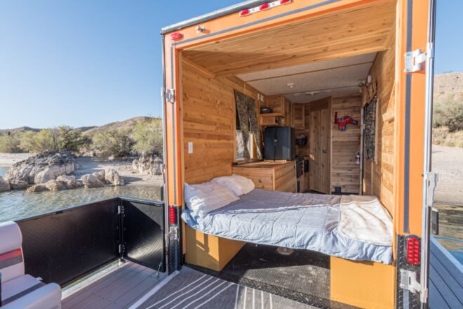 interior living space of tiny house boat