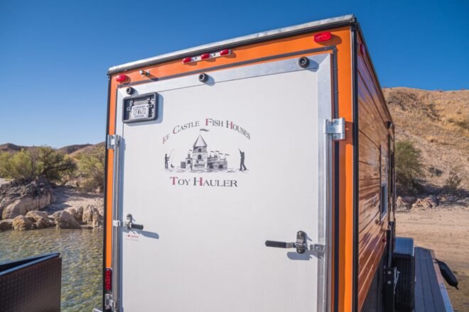 back door closed on tiny house boat