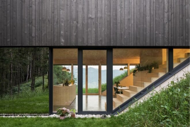 gray home with glazed bottom level