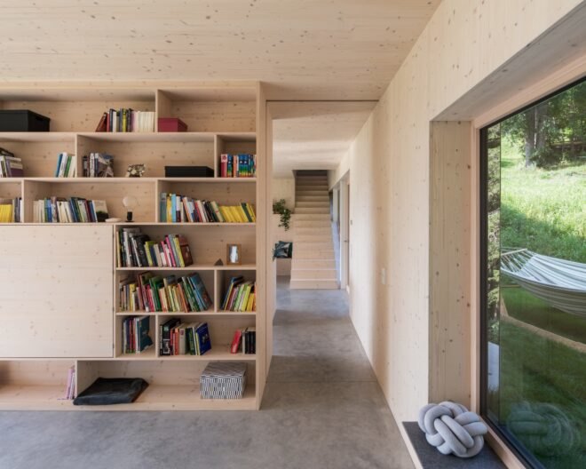 interior living area with book shelves