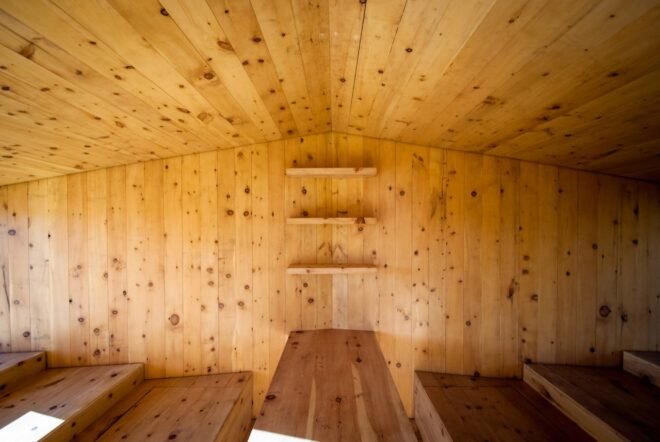 interior of wooden shelter