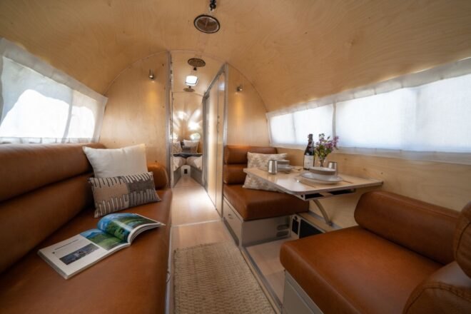 trailer interior with leather benches