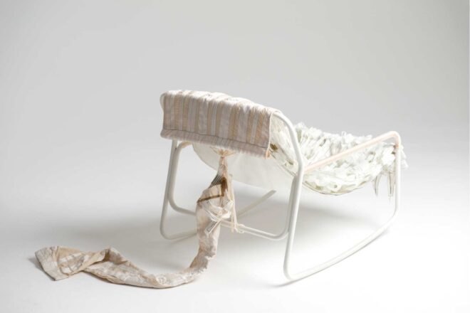 white chair made out of repurposed parachute