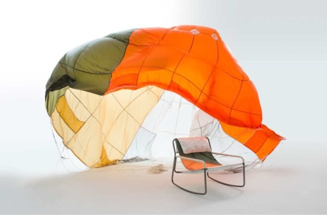 colorful parachute behind chair