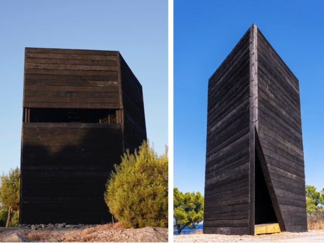 tall black wood tower