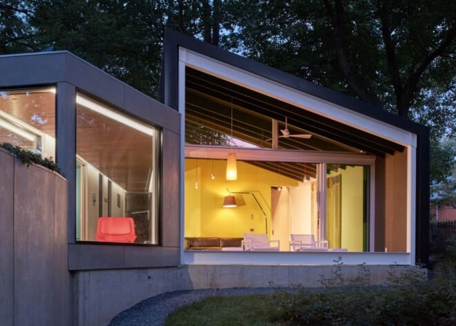 green-roofed extension with angled green roof