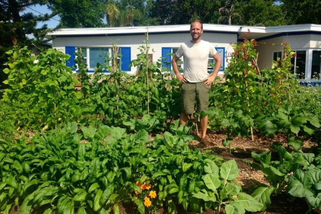 Rob Greenfield standing in garden