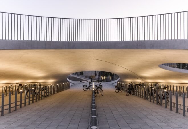 cave like structure that houses bicycles underneath