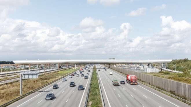 metal footbridge over a highway