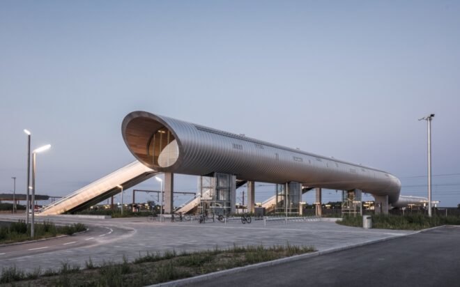 long metal structure in shape of a tube