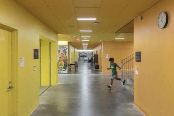 hallway with yellow walls
