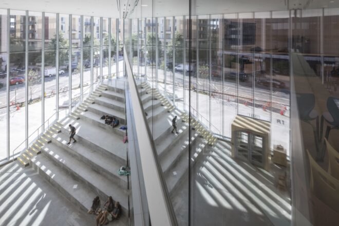 aerial view of large triangular-shaped staircase