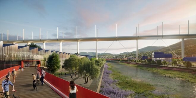 renderings of a park in the center of a city