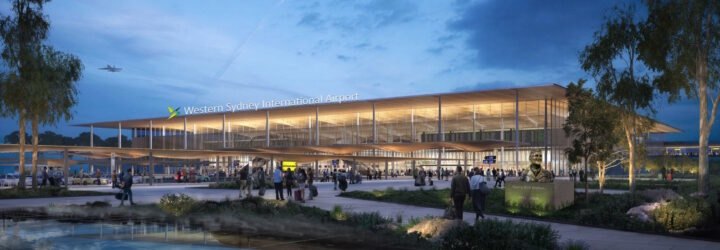 rendering of airport building with glass walls