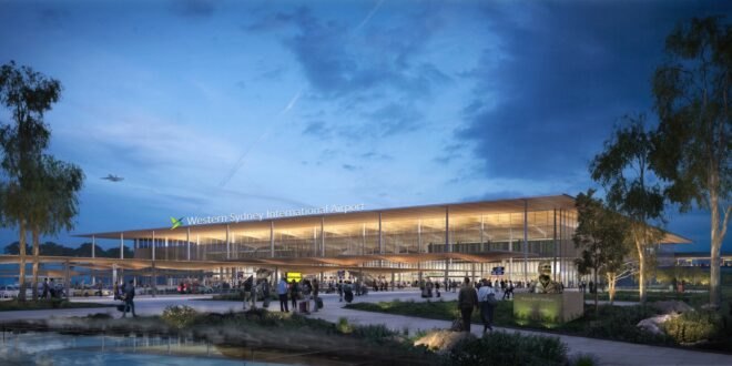 rendering of airport building with glass walls
