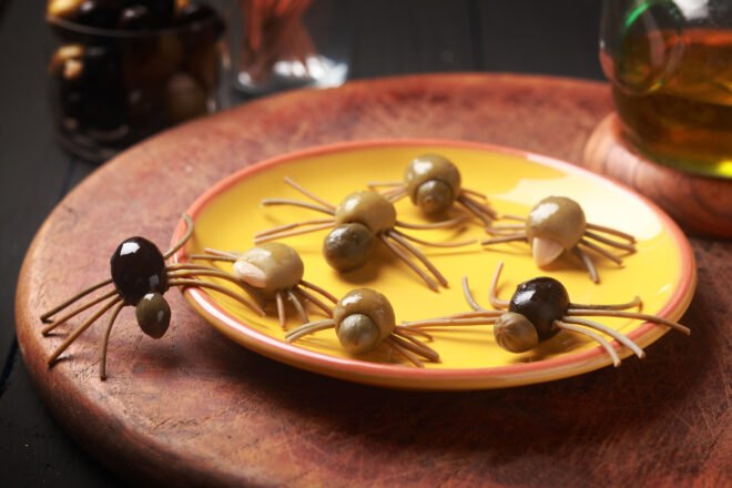 spiders made out of olives