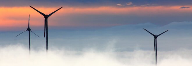 windmills in fog