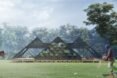 rendering of black bamboo structure in shape of pyramids