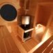 interior of oval-shaped wooden sauna