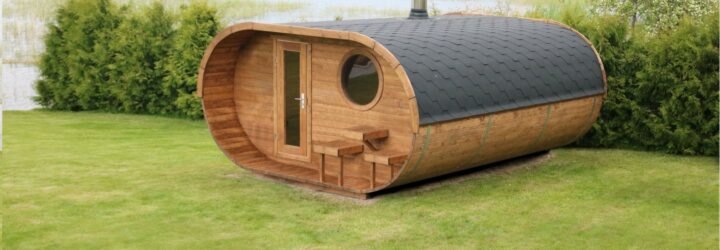 oval-shaped wooden sauna