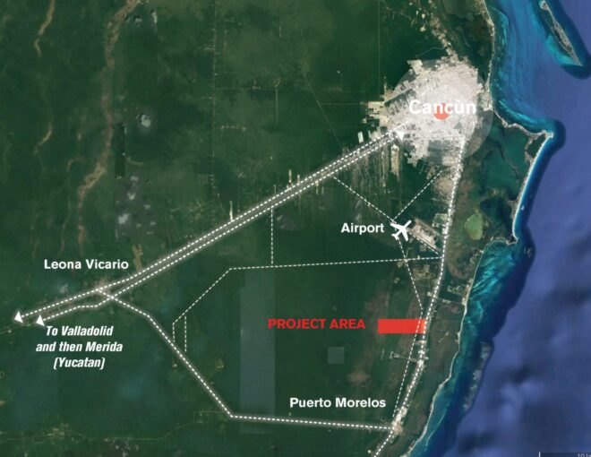 map of proposed city location in reference to Cancun