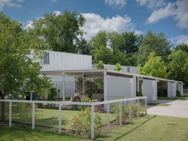 shipping container complex with greenery