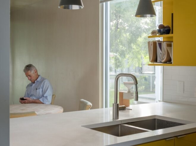 white and yellow modern kitchen