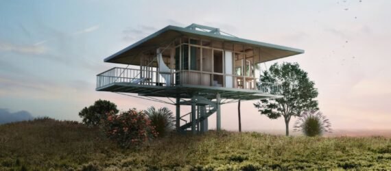 a single-story house built on stilts