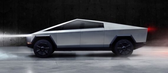 gray pickup truck with sharp angles