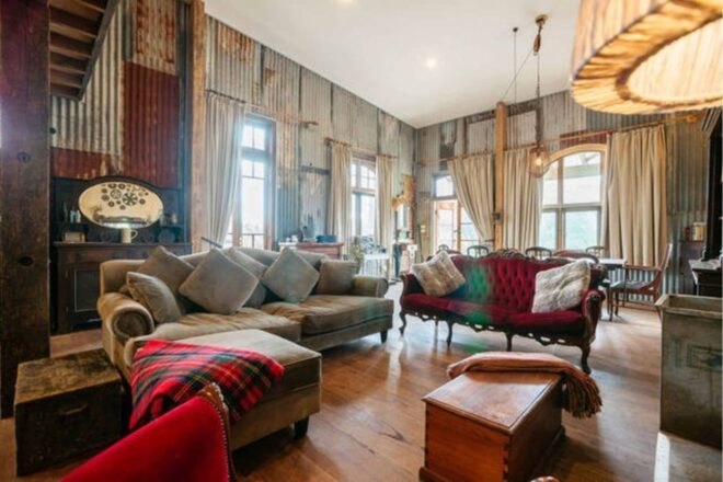 large living room with vintage furniture