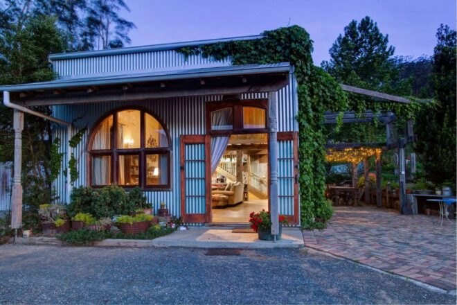 metal shed with open doors