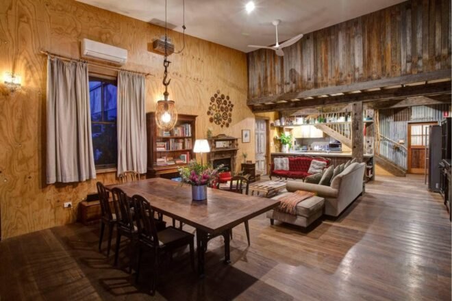 dark wood dining table near living room
