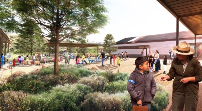 rendering of people playing in a park