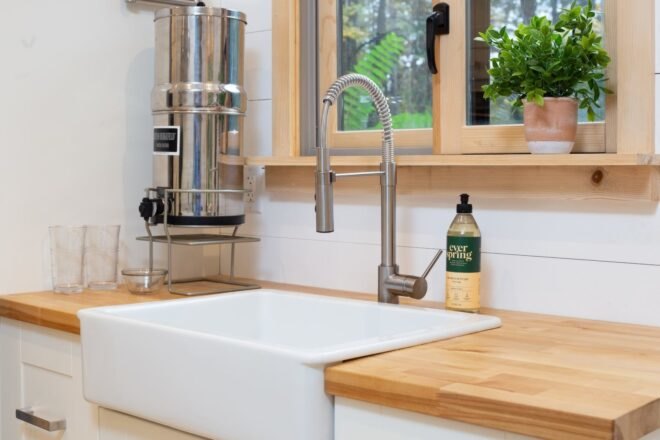 kitchen with farm sink
