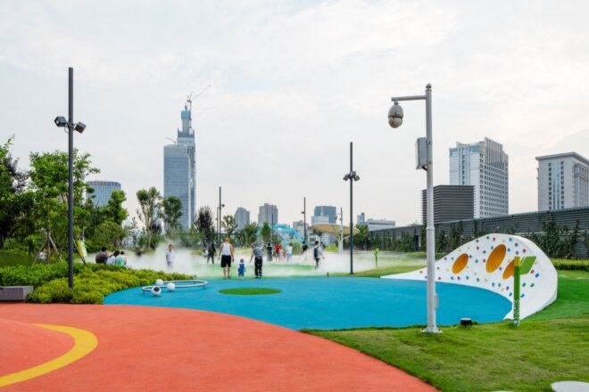 red and blue playground