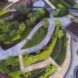 aerial view of walkways and trees on a building