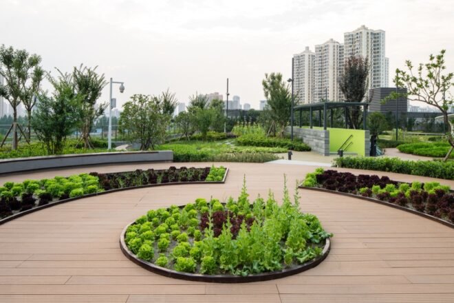 landscaped walkways on a roof