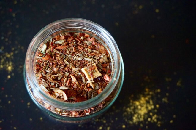 homemade spice blend in a glass jar