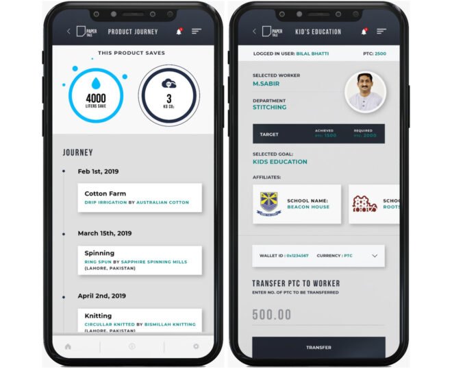 PaperTale app screenshots showing garment workers and their pay