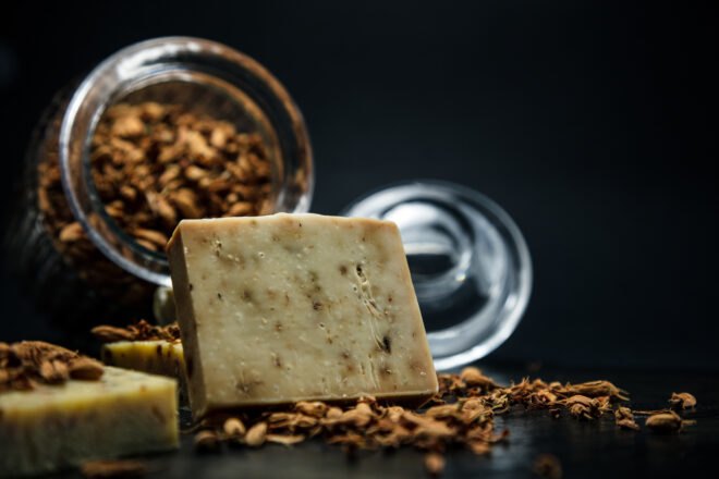 natural soap near jar of spices