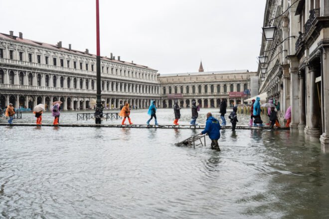 St. Marks Square in Venice during floods in November 2019
