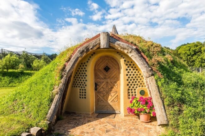 curved building with green roof